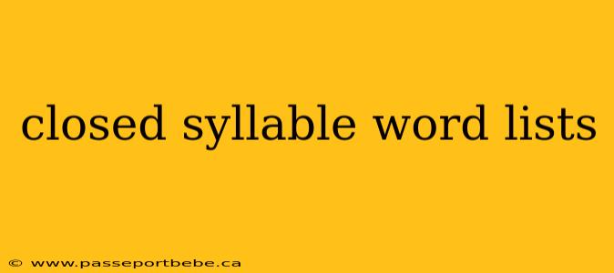 closed syllable word lists