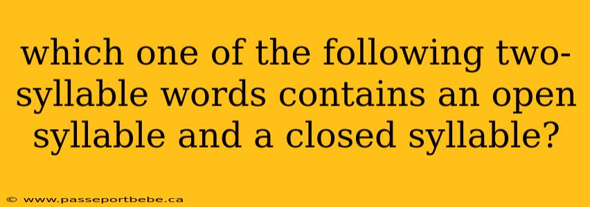 which one of the following two-syllable words contains an open syllable and a closed syllable?